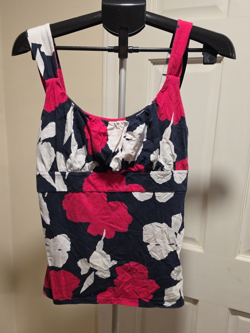 Ann Taylor Navy Floral Tank Top with Pink and White Blooms